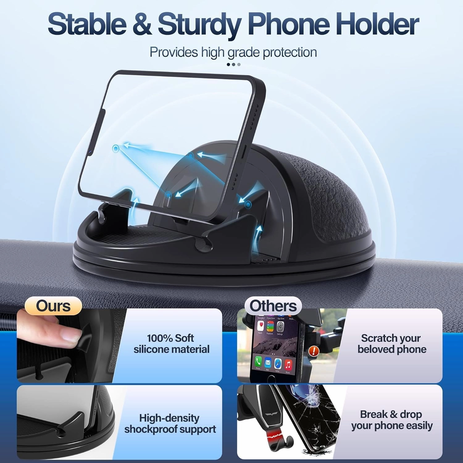 Loncaster 2 Pack Car Phone Holder Mount, [Horizontal 360° Rotatable] Silicone Phone Mount for Car Dashboard, Hands Free Cell Phone Holder Compatible with iPhone 16 15 14 13 12 Pro Max