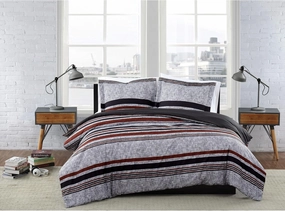 London Fog Warren Stripe Comforter Set, Full/Queen, Grey and Black 3