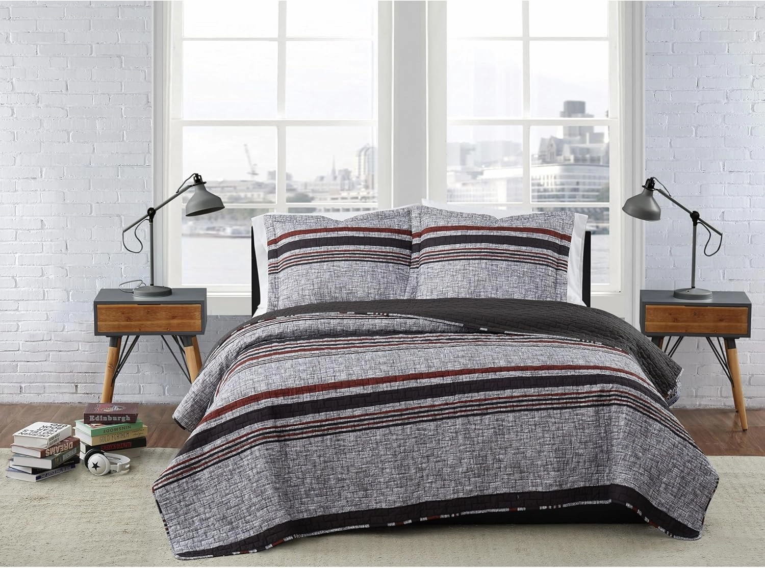 London Fog Warren Stripe Full/Queen 3-Piece Quilt Set