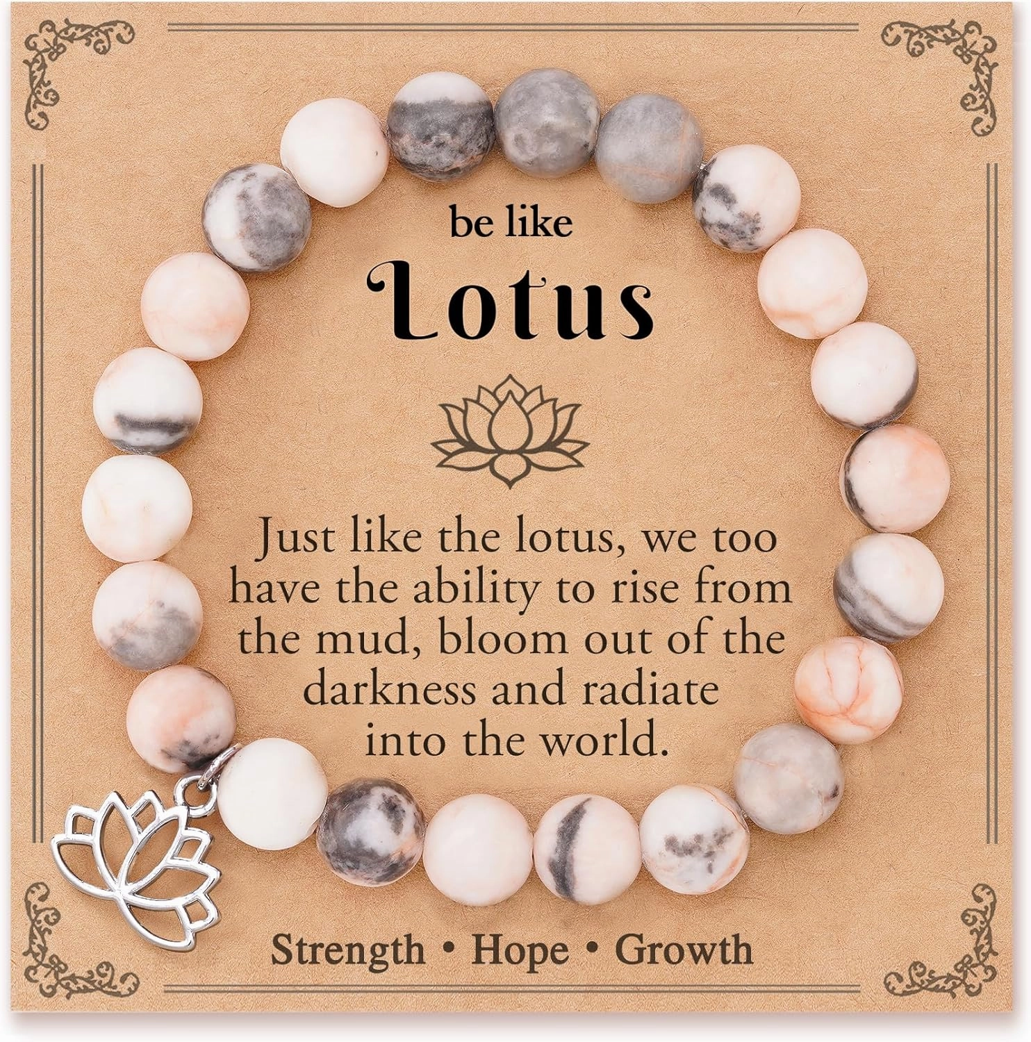Lotus Bracelet with Inspirational Card for Women- Symbol of Strength, Hope and Growth