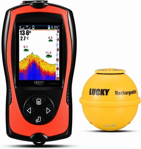 LUCKY Portable Fish Finder Transducer Sonar Sensor 147 Feet Water Depth Finder LCD Screen Echo Sounder Fishfinder with Fish Attractive Lamp for Ice Fishing Sea Fishing