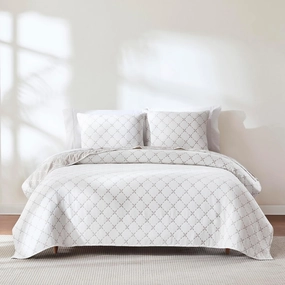 Lush Decor Diamond Leaf Jacquard Reversible Matelasse Coverlet 3 Piece Set King Neutral - Tan Bedding Set - Leaf Quilt - Cottage Decor