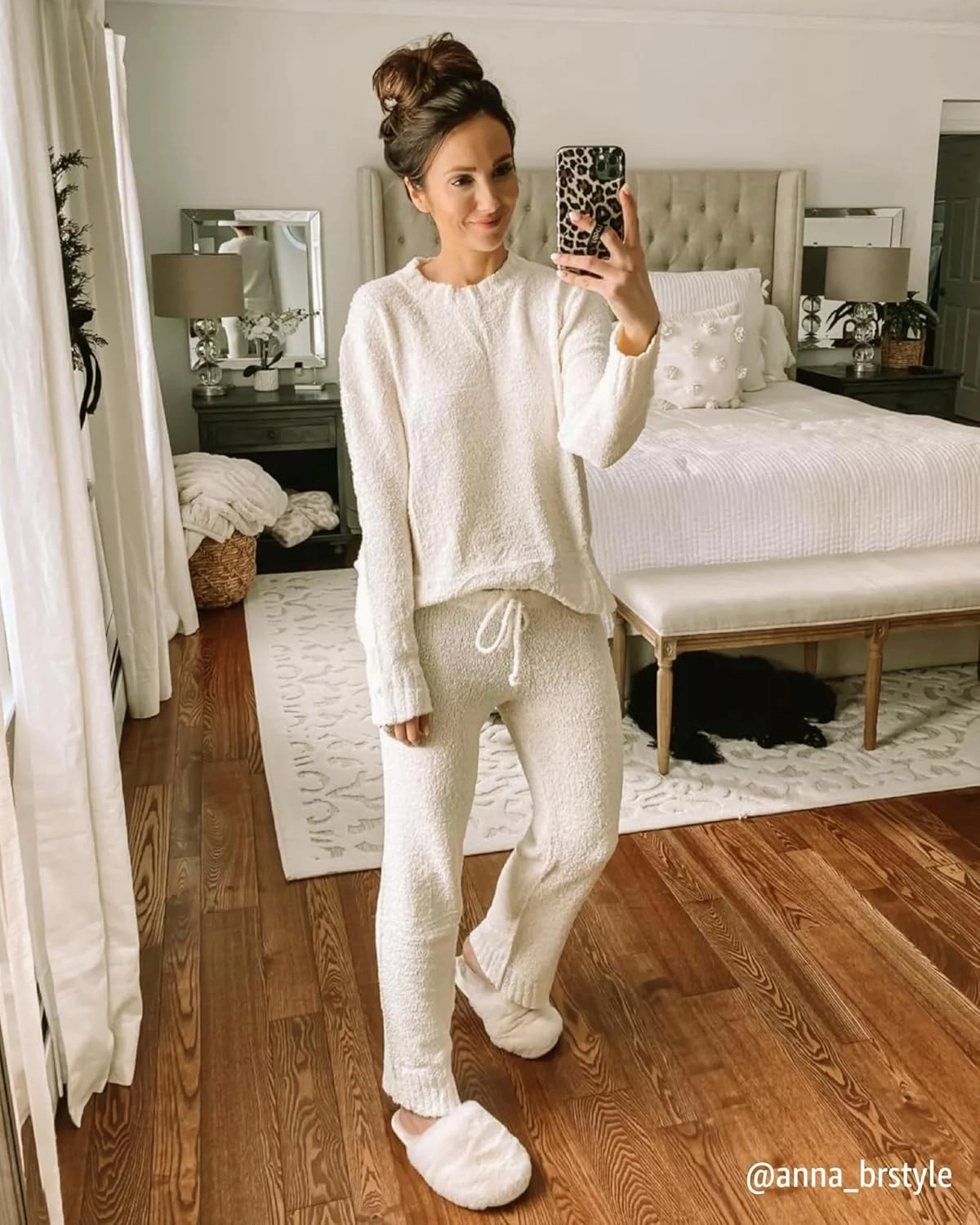 luvamia Women's Casual Pajama Set Fuzzy Fleece Knitted Long Sleeve Pj Loungewear