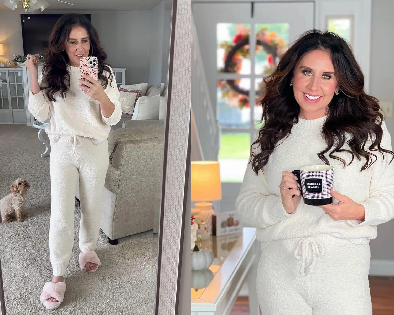 luvamia Women's Casual Pajama Set Fuzzy Fleece Knitted Long Sleeve Pj Loungewear