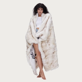 Luxury Plush Faux Fur Throw Blanket with Aztec Pattern, Super Warm, Fuzzy, Elegant, Fluffy Decoration Blanket for Couch, Armchair, Sofa and Bed, 60''x 80'', Cream