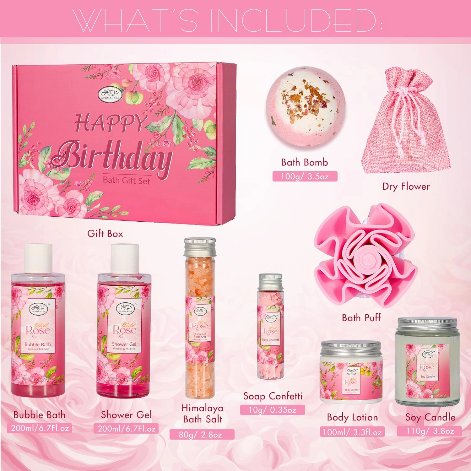 Luxury Spa Gift Set for Women, Whole Body, Bath Set, Bath Gift Set, Rose Scented, 10 Pcs, Self Care, Best Friend, Mom, Sister, Valentine's Day Gift