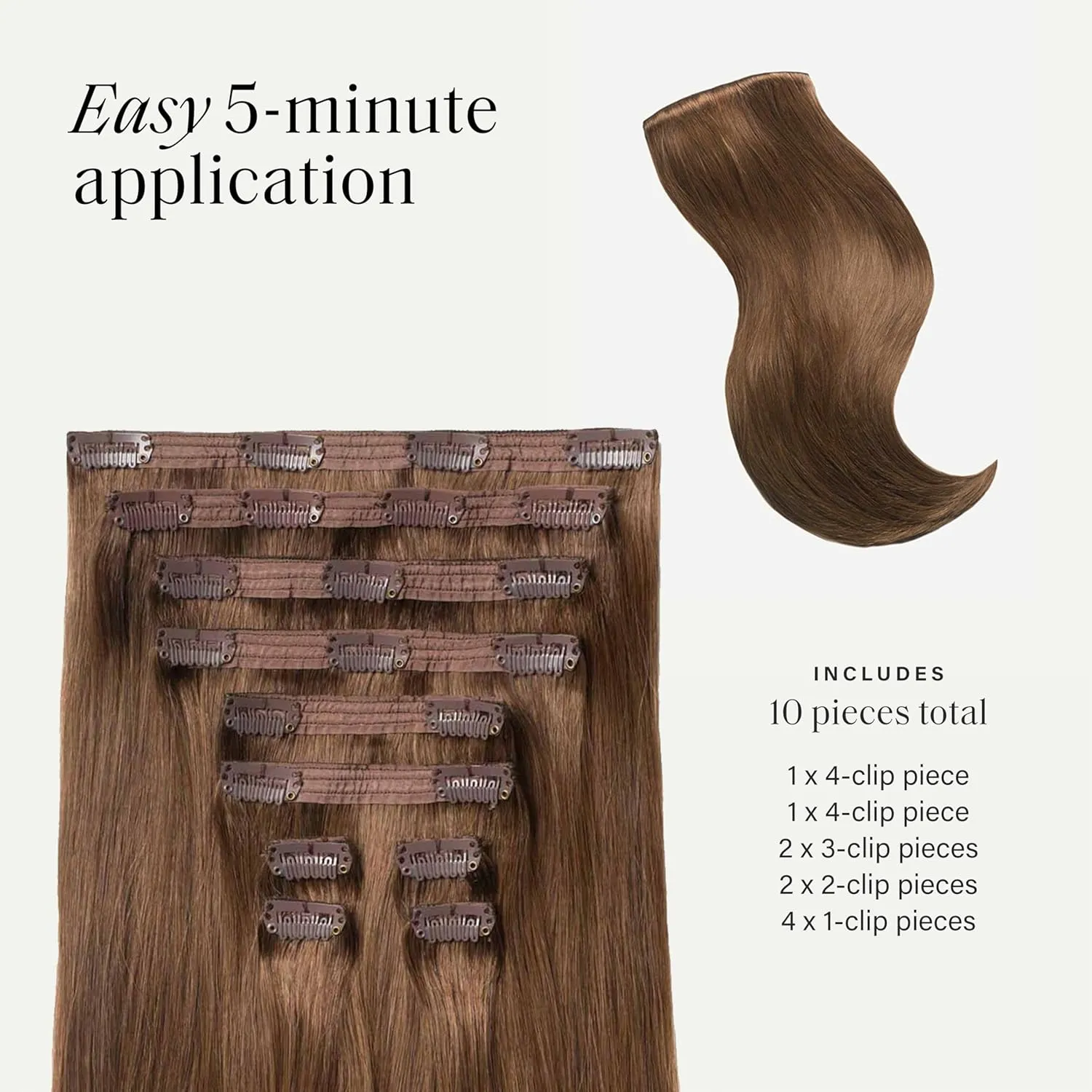 Luxy 100% Remy Human Hair, Classic 160g Clip-In Hair Extensions - 10 Wefts Multi-Dimensional Color for Natural Blending, Adds Volume & Length, Easy Apply & Remove 20" Chestnut Brown Classic