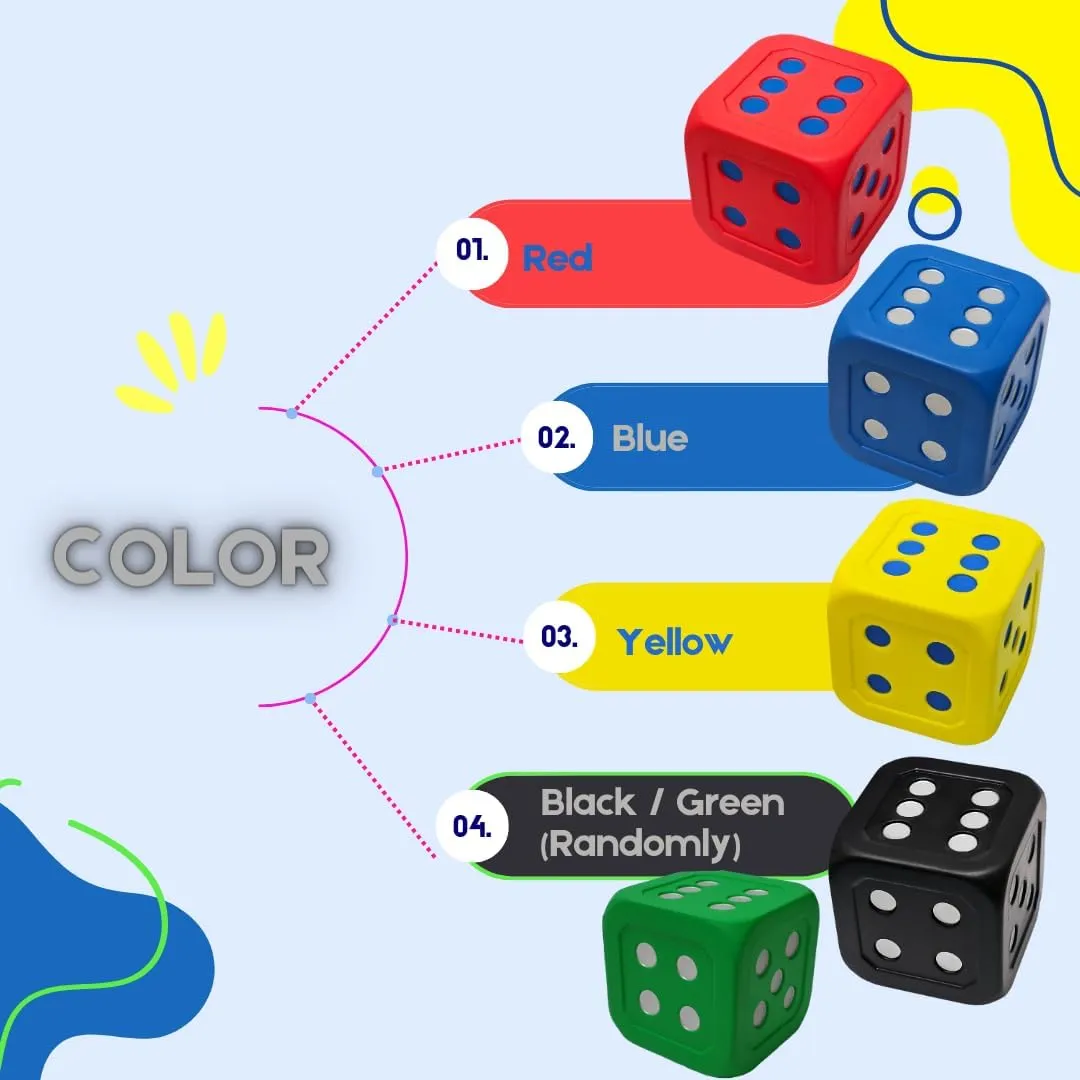 Macro Giant 6 Inch PU Foam Jumbo Big Playing Dice, Set of 4, Basic Color, Math Teaching, Teaching Aids, Board Games, Kid Toy