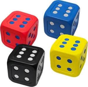 Macro Giant 6 Inch PU Foam Jumbo Big Playing Dice, Set of 4, Basic Color, Math Teaching, Teaching Aids, Board Games, Kid Toy