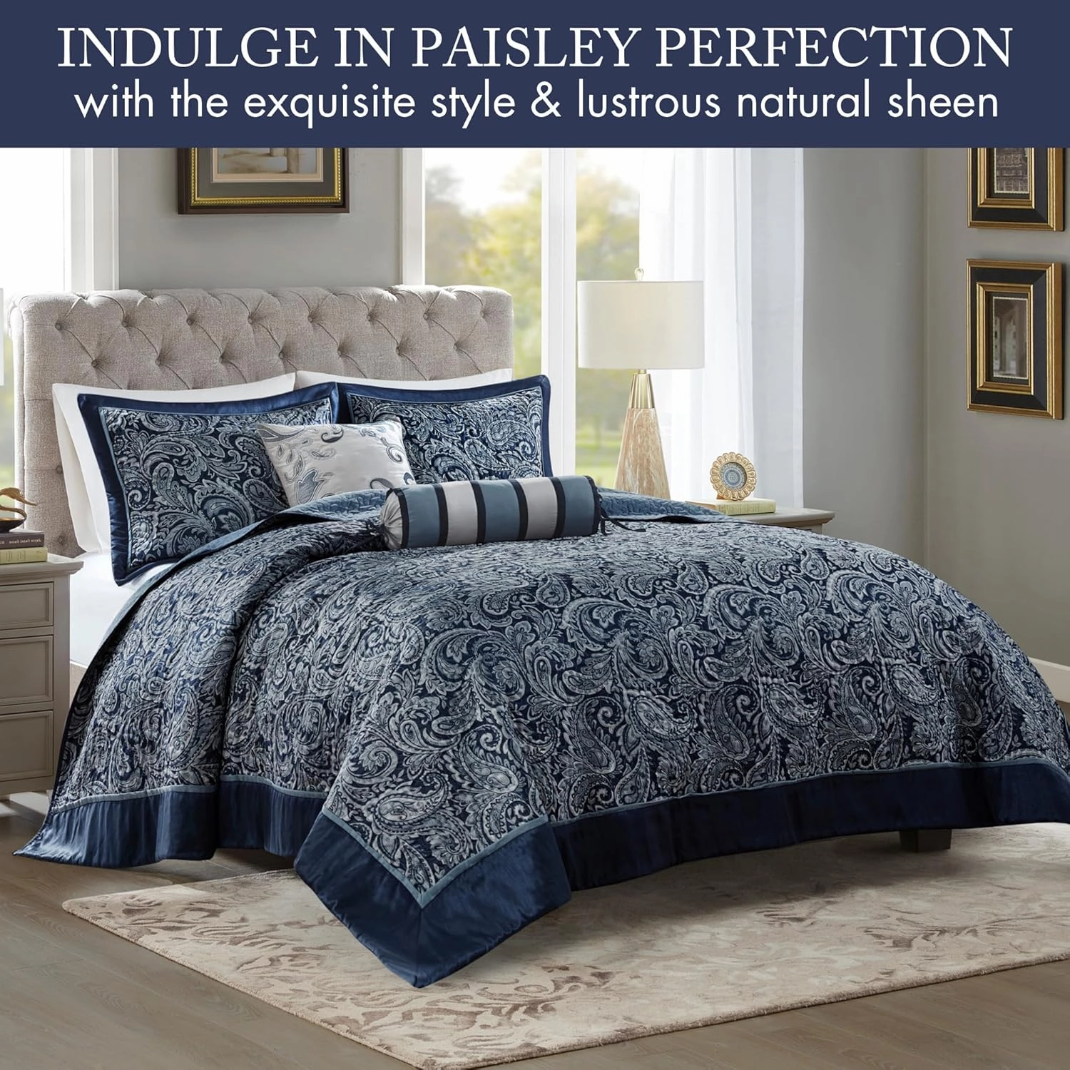 Madison Park Aubrey Reversible Quilted Bedspread Set, Solid Reverse Summer Breathable, Lightweight All Season Bedding Layer, Matching Shams, Bedspread King(120"x118"), Navy 5 Piece