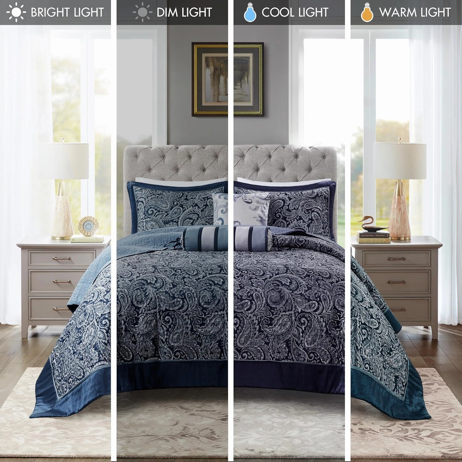 Madison Park Aubrey Reversible Quilted Bedspread Set, Solid Reverse Summer Breathable, Lightweight All Season Bedding Layer, Matching Shams, Bedspread King(120"x118"), Navy 5 Piece