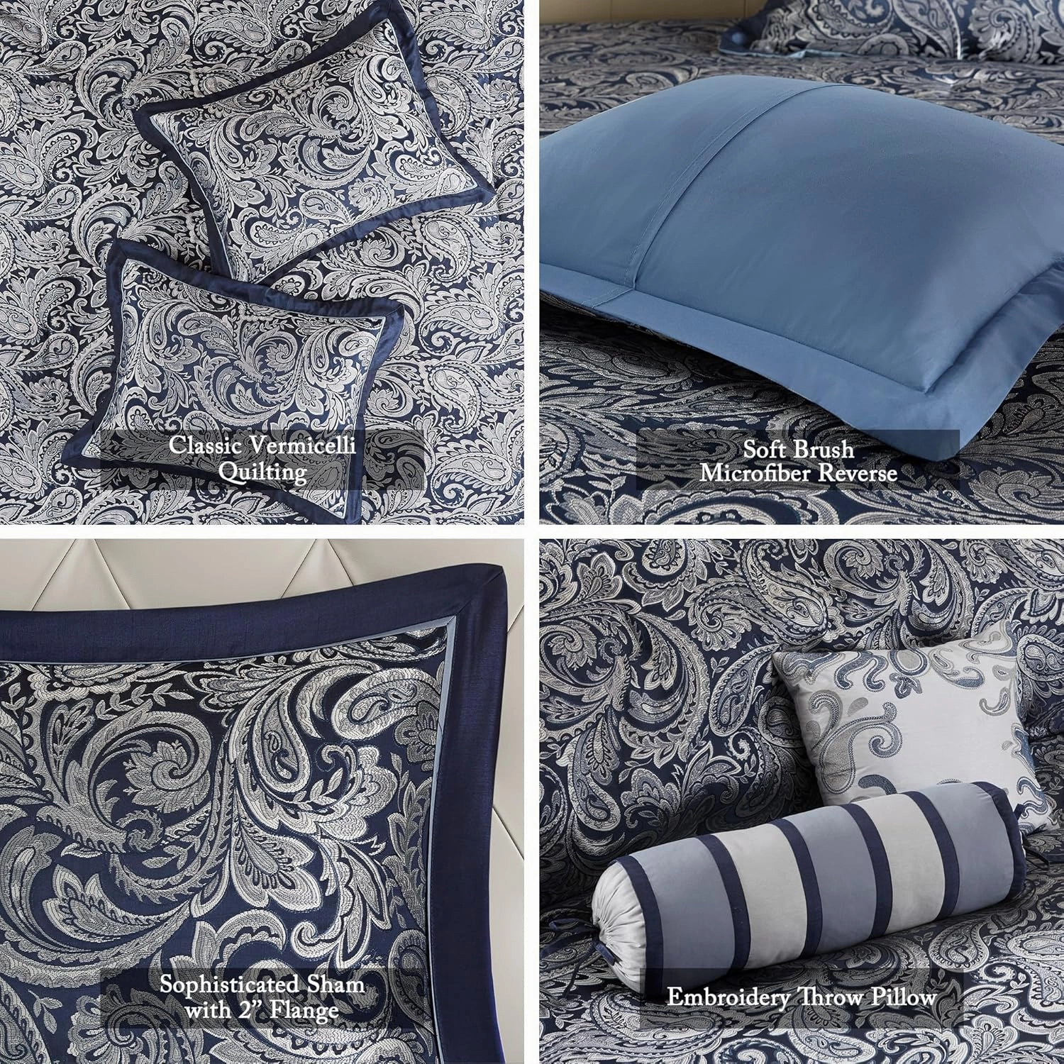 Madison Park Aubrey Reversible Quilted Bedspread Set, Solid Reverse Summer Breathable, Lightweight All Season Bedding Layer, Matching Shams, Bedspread King(120"x118"), Navy 5 Piece