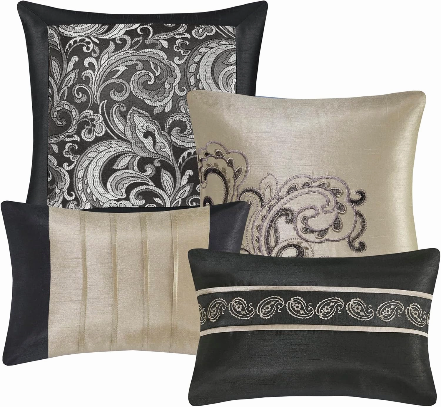 Madison Park Essentials Brystol 24 Piece Room in a Bag Faux Silk Comforter Jacquard Paisley Design Matching Curtains Down Alternative All Season Bedding-Set, Black 24 Piece, King(104 in x 92 in)