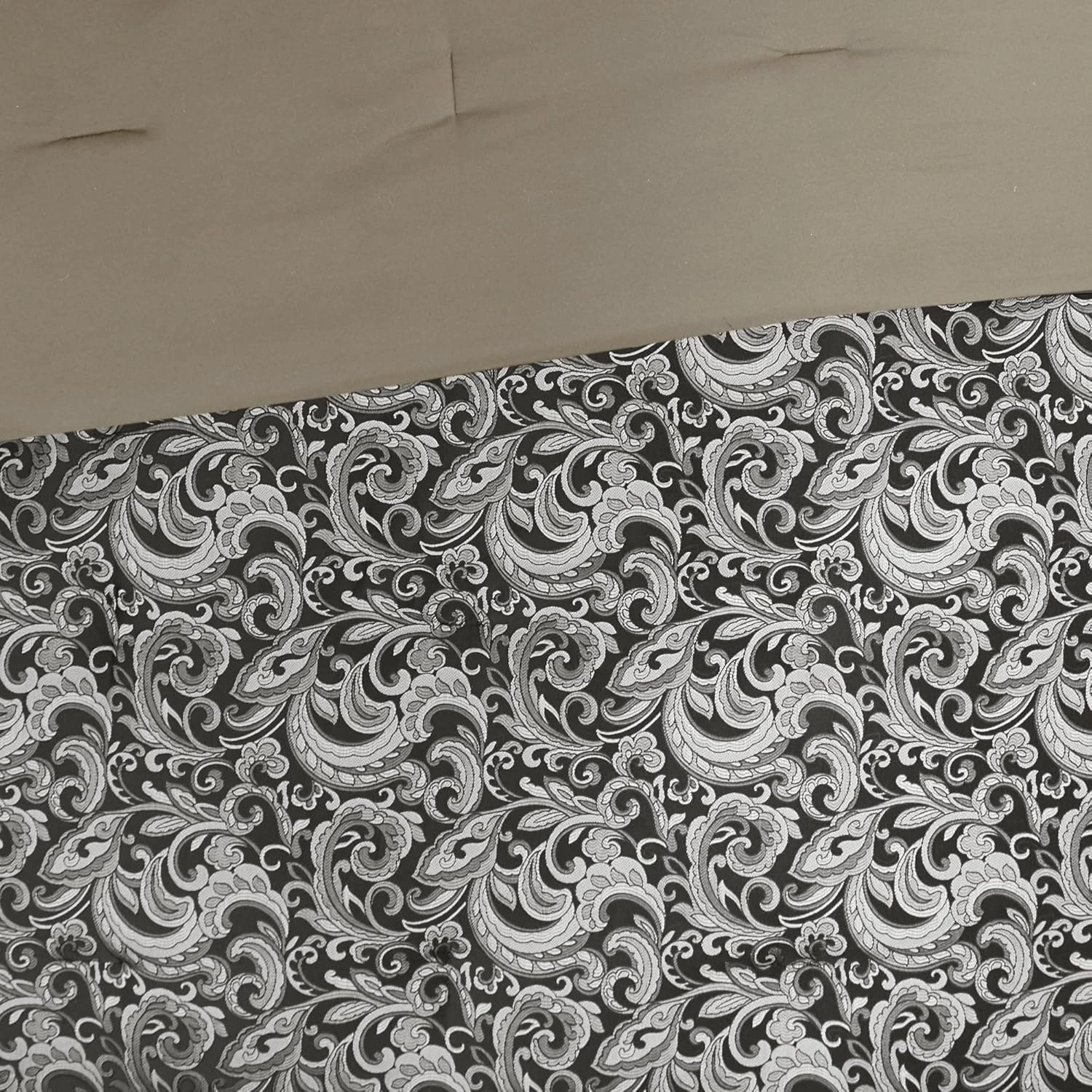 Madison Park Essentials Brystol 24 Piece Room in a Bag Faux Silk Comforter Jacquard Paisley Design Matching Curtains Down Alternative All Season Bedding-Set, Black 24 Piece, King(104 in x 92 in)