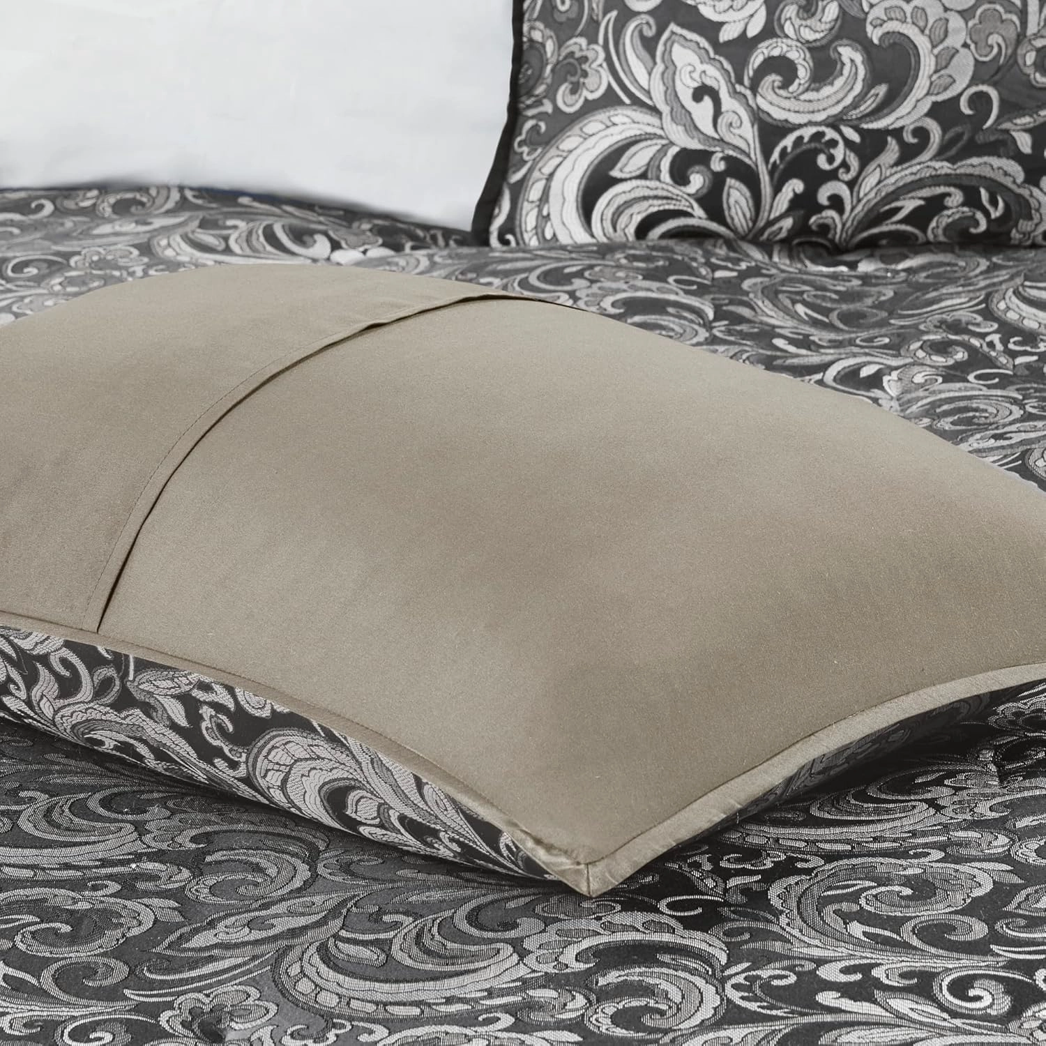 Madison Park Essentials Brystol 24 Piece Room in a Bag Faux Silk Comforter Jacquard Paisley Design Matching Curtains Down Alternative All Season Bedding-Set, Black 24 Piece, King(104 in x 92 in)