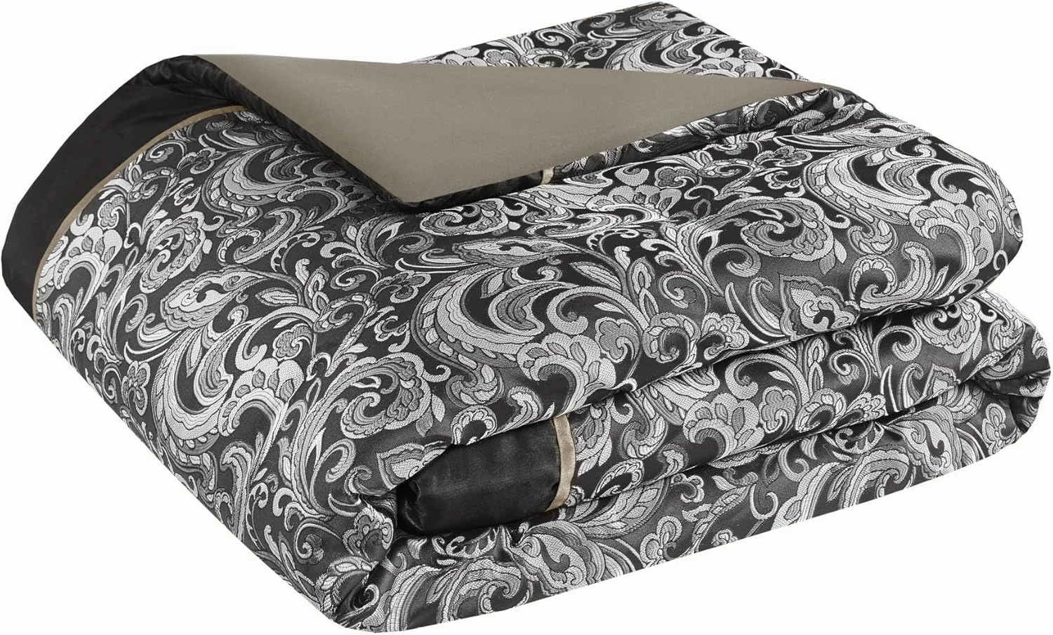 Madison Park Essentials Brystol 24 Piece Room in a Bag Faux Silk Comforter Jacquard Paisley Design Matching Curtains Down Alternative All Season Bedding-Set, Black 24 Piece, King(104 in x 92 in)