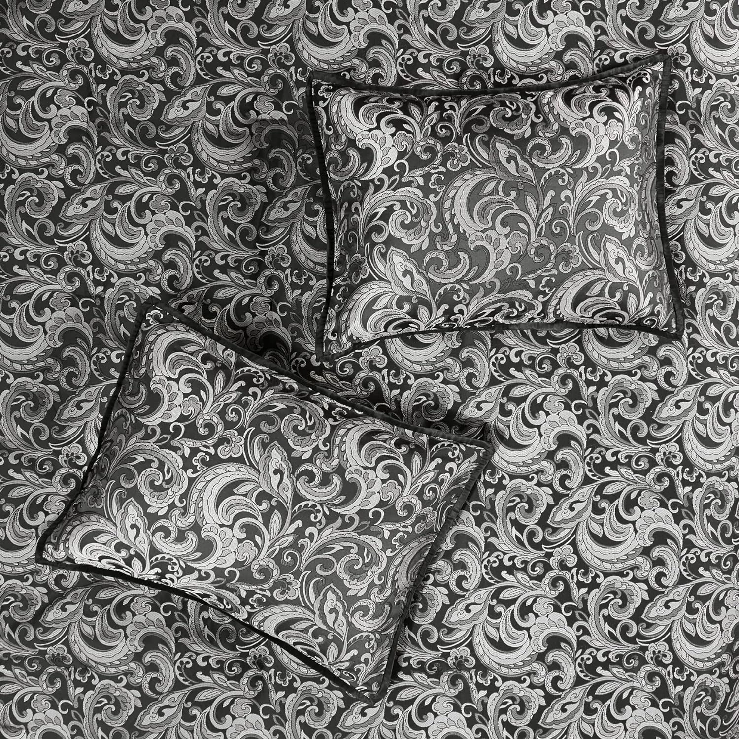 Madison Park Essentials Brystol 24 Piece Room in a Bag Faux Silk Comforter Jacquard Paisley Design Matching Curtains Down Alternative All Season Bedding-Set, Black 24 Piece, King(104 in x 92 in)