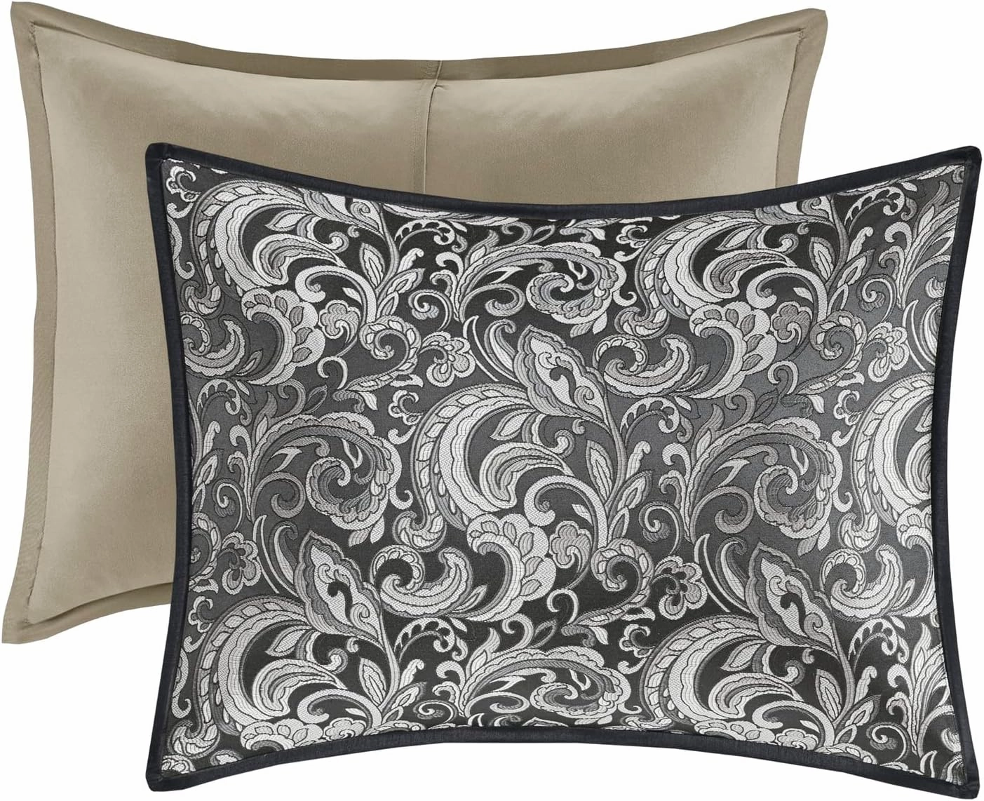 Madison Park Essentials Brystol 24 Piece Room in a Bag Faux Silk Comforter Jacquard Paisley Design Matching Curtains Down Alternative All Season Bedding-Set, Black 24 Piece, King(104 in x 92 in)