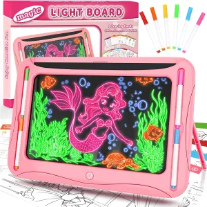 Magic LED Drawing Board for Kids, Girl Toys for Ages 5-7, Christmas Birthday Gifts, Light Up Tracing Pad, 9 Double-Sided Cards, 6 Markers, Neon Effect Doodle Writing Tablet, Arts Crafts Learning Toy