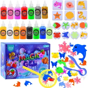 Magic Water Elf Toy Kit - DIY Squishy Maker & STEM Sensory Toys, Create Magic Gel Water Pets with 15 Gels & 14 Molds, Reusable Aqua Fairy Crafts Kit for Kids 3-12, Autism-Friendly Sensory Play