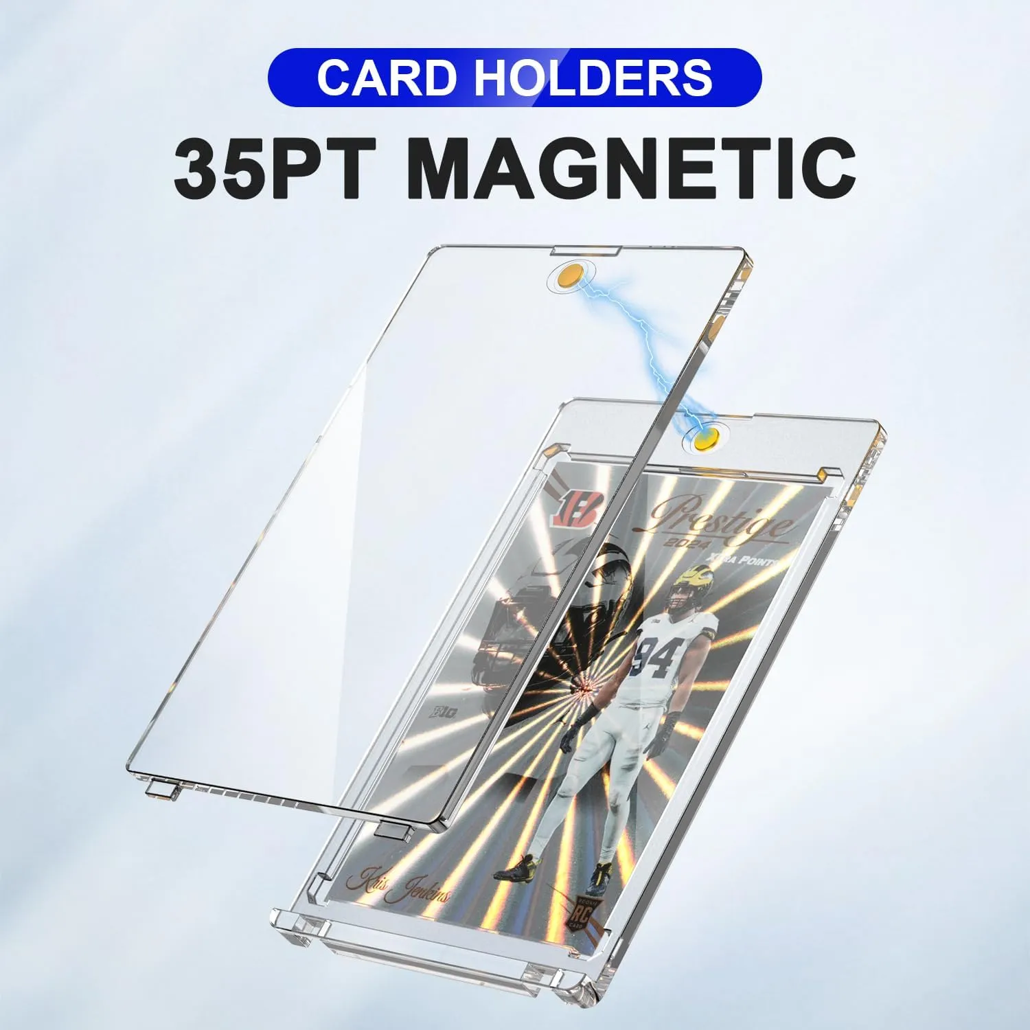 Magnetic Card Holder 35pt One Touch for Trading Cards Holder Card Protectors Hard Plastic Magnetic Card Case for Sports Card Baseball Card and Game Card Holder Display Case (50 Pack)