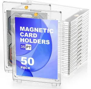 Magnetic Card Holder 35pt One Touch for Trading Cards Holder Card Protectors Hard Plastic Magnetic Card Case for Sports Card Baseball Card and Game Card Holder Display Case (50 Pack)