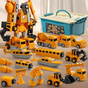 Magnetic Transform Engineering Car Assembled Toys, Magnetic Transforming Cars, Toy Construction Vehicles with Storage Box, 7 in 1 Magnetic Transform Engineering Car for Kids Age 4-6 (35 Pcs)