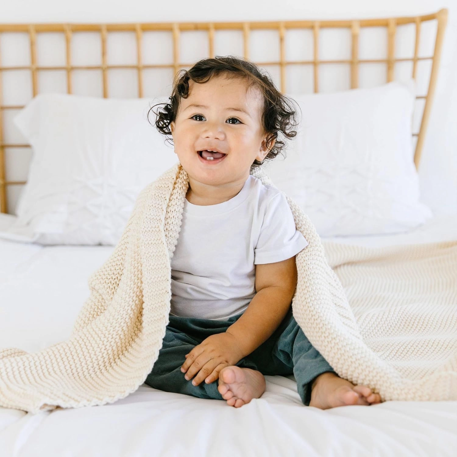 MakeMake Organics Organic Throw Blanket GOTS Certified Organic Cotton Blanket Chunky Knit Super Soft Cozy Fall Winter Large Adults Throw Blanket (50x60, Vanilla)