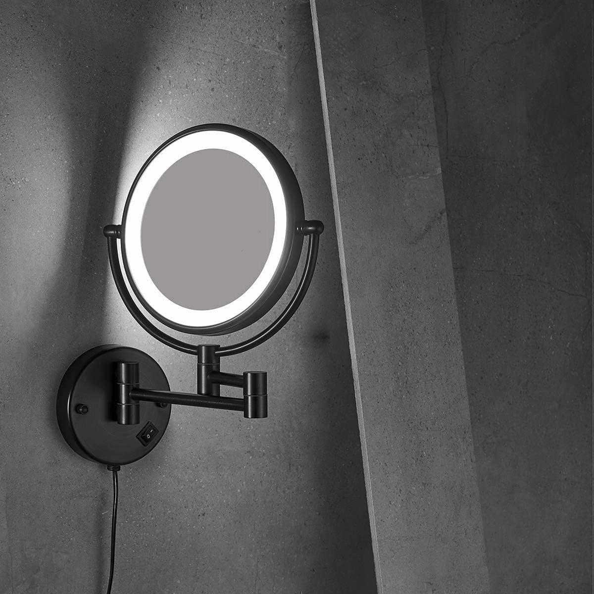 Makeup Mirror Black, 8 Inch with 10X Magnification and LED Light Vanity Mirror, 360 Degree Swivel Rotation (Size : 3X)
