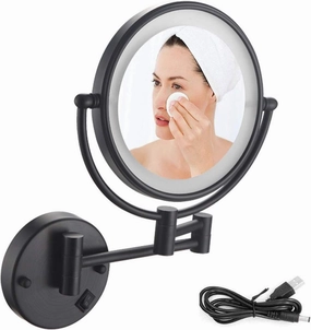 Makeup Mirror Black, 8 Inch with 10X Magnification and LED Light Vanity Mirror, 360 Degree Swivel Rotation (Size : 3X)