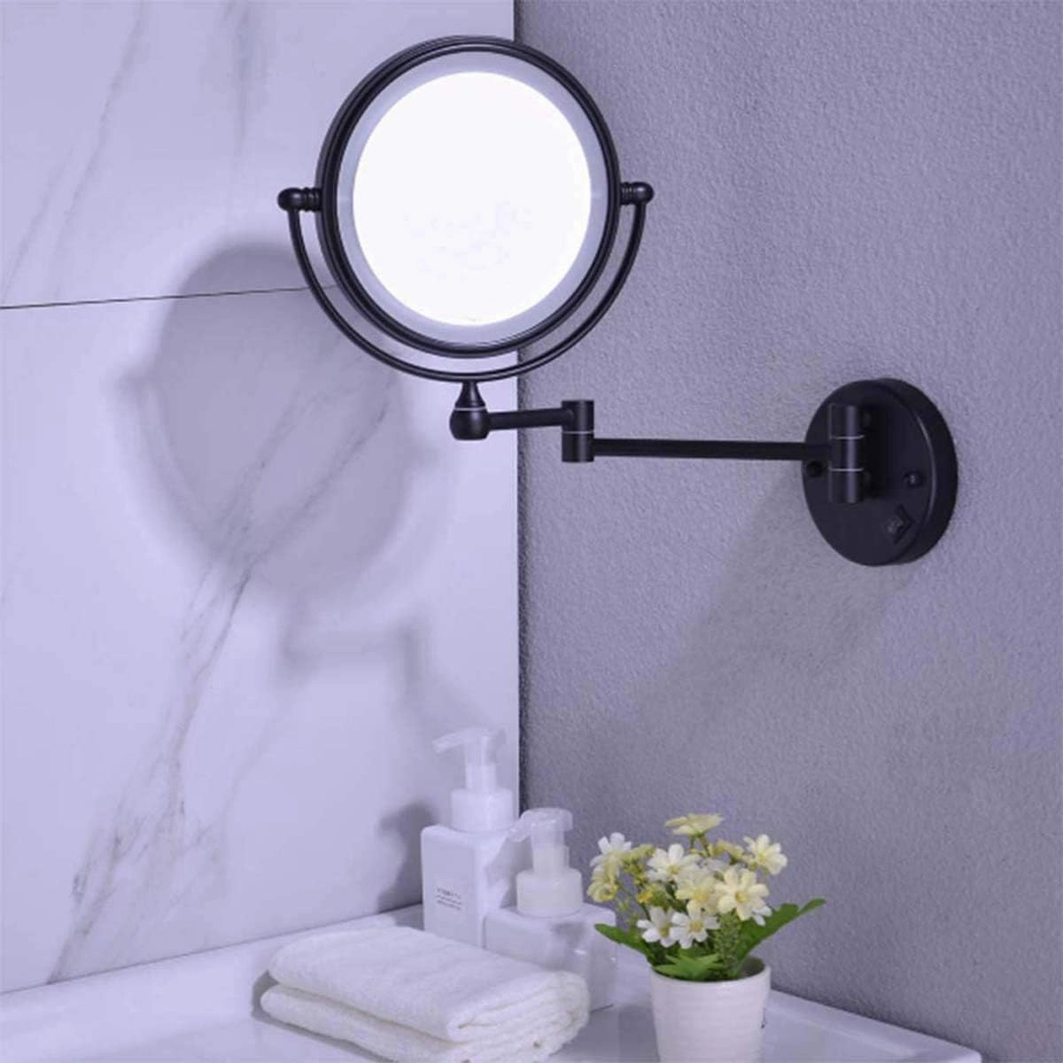 Makeup Mirror Black, 8 Inch with 10X Magnification and LED Light Vanity Mirror, 360 Degree Swivel Rotation (Size : 3X)