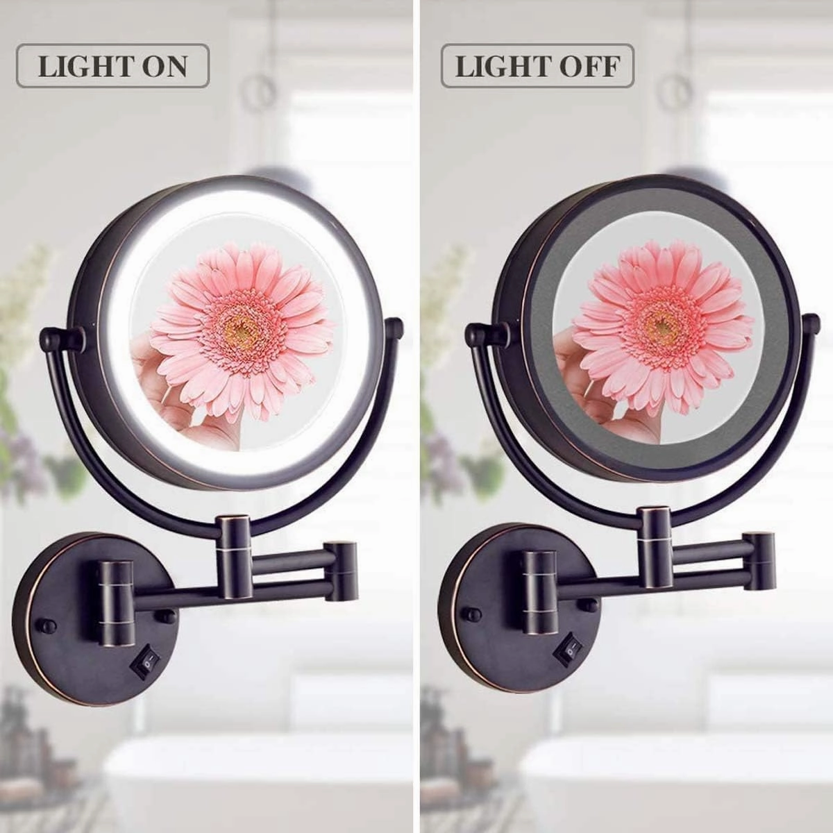 Makeup Mirror Black, 8 Inch with 10X Magnification and LED Light Vanity Mirror, 360 Degree Swivel Rotation (Size : 3X)