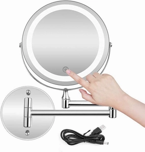 Makeup Mirror Makeup Mirror, 10X LED Wall Mounted Makeup Mirror with Dimmable Lights Rechargeable Magnifying Bathroom Shaving Mirror Touch Screen USB/AAA Batteries Double Source
