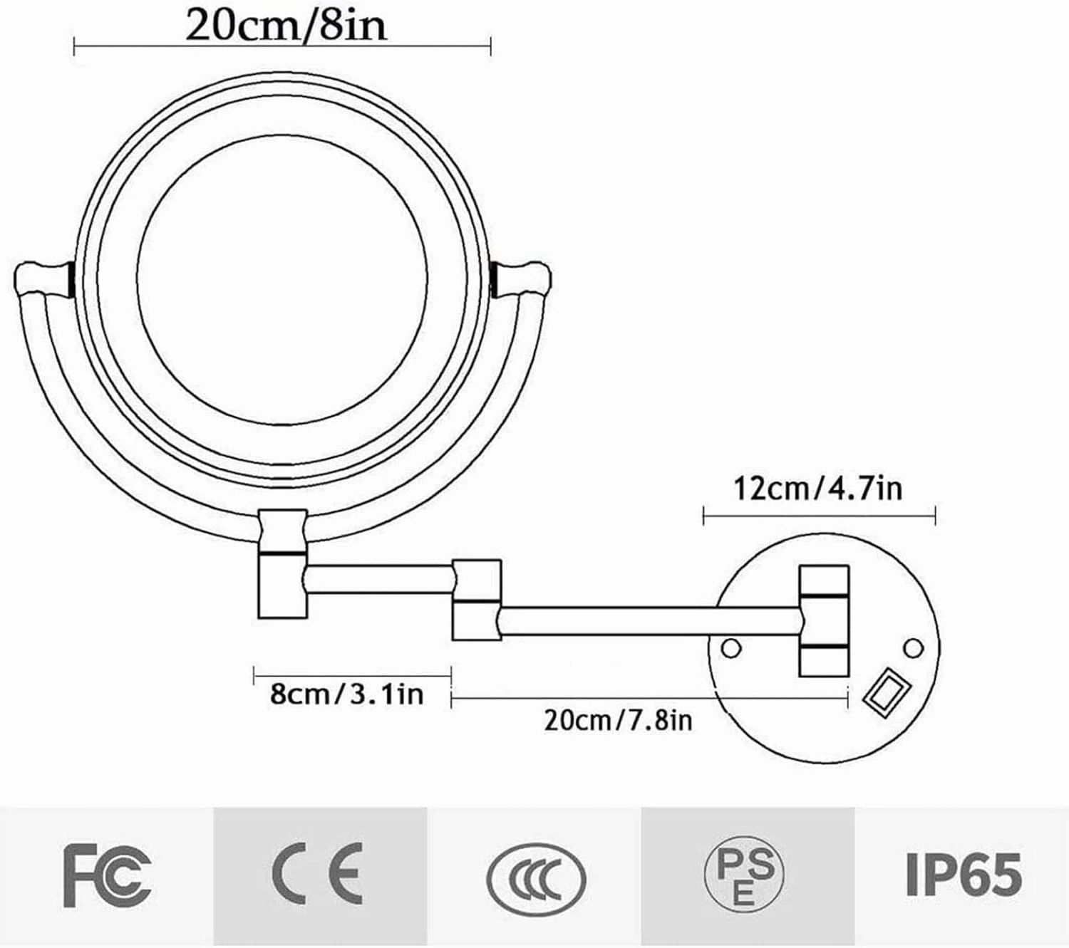 Makeup Mirror Wall Mounted, USB Rechargeable Bathroom Mirror, Two Sided 1X/3X Magnifying Adjustable LED Light Touch Screen Shaving Mirror(Silvery,Plug)