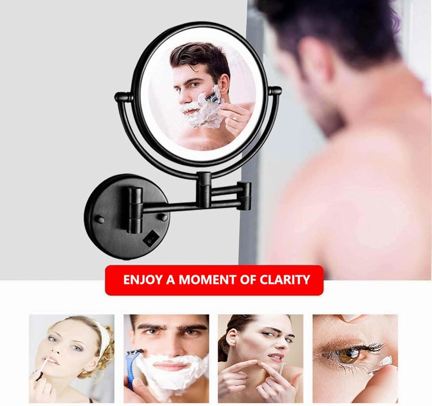 Makeup Mirror Wall Mounted, USB Rechargeable Bathroom Mirror, Two Sided 1X/3X Magnifying Adjustable LED Light Touch Screen Shaving Mirror(Silvery,Plug)