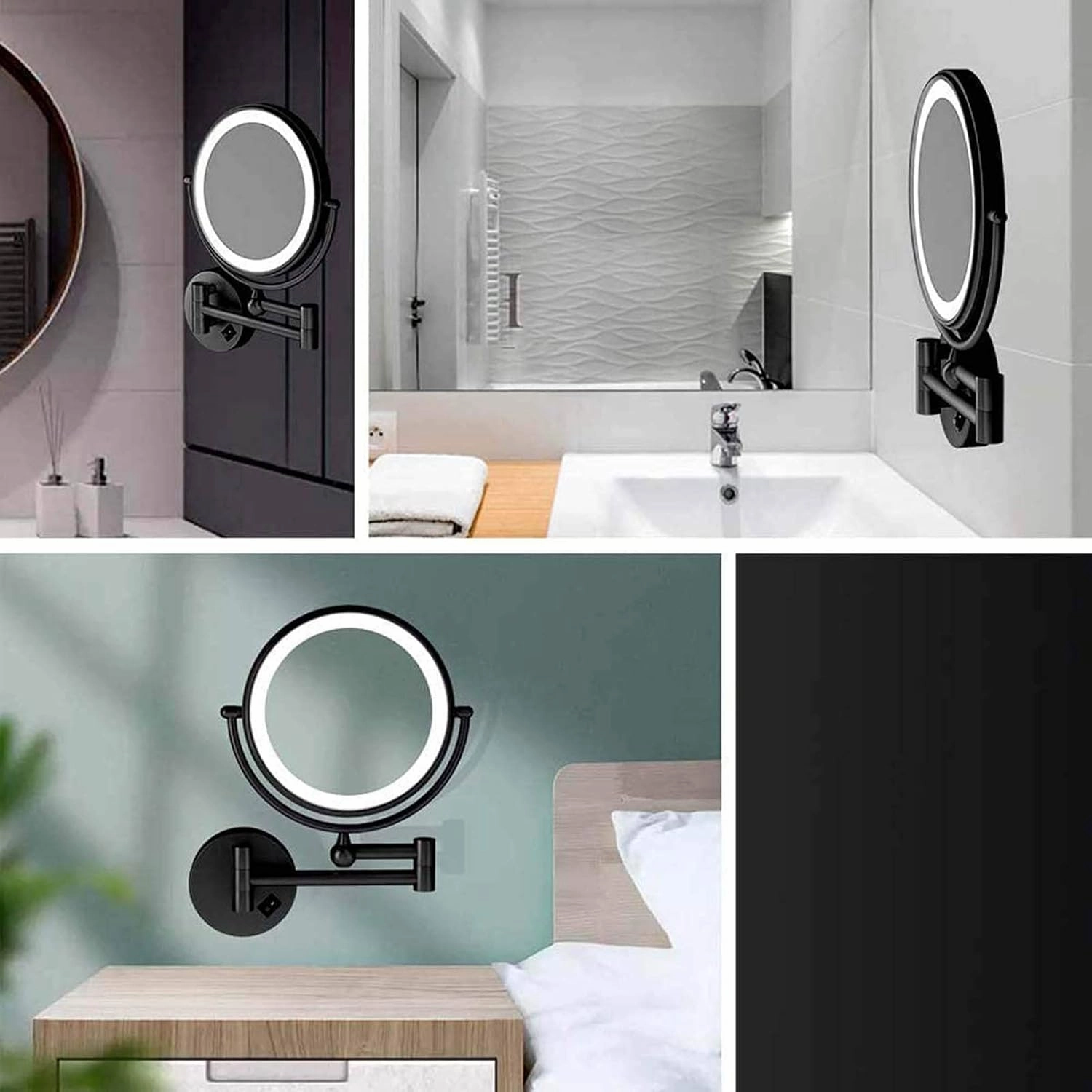 Makeup Mirror Wall Mounted, USB Rechargeable Bathroom Mirror, Two Sided 1X/3X Magnifying Adjustable LED Light Touch Screen Shaving Mirror(Silvery,Plug)