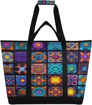 Mandala Pattern Reusable Insulated Lunchbox Cooler Bag, Leakproof Kitchen Grocery Bag Collapsible Portable Cooler Tote Bag for Picnic, Camping, Office, Travel
