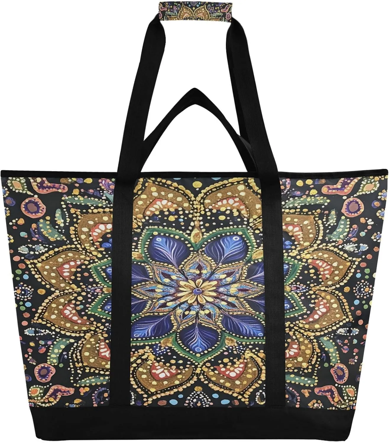 Mandala Reusable Insulated Lunchbox Cooler Bag, Leakproof Kitchen Grocery Bag Collapsible Portable Cooler Tote Bag for Picnic, Camping, Office, Travel