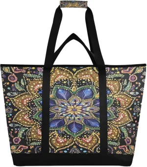 Mandala Reusable Insulated Lunchbox Cooler Bag, Leakproof Kitchen Grocery Bag Collapsible Portable Cooler Tote Bag for Picnic, Camping, Office, Travel