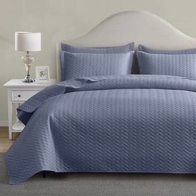 Maple&Stone Quilt Set King Size, Mineral Blue Lightweight Bedspread Ultrasonic Chevron Pattern Light Coverlet for All Season Comforter Bedding Decor - 3 Piece King Bed Cover Sets