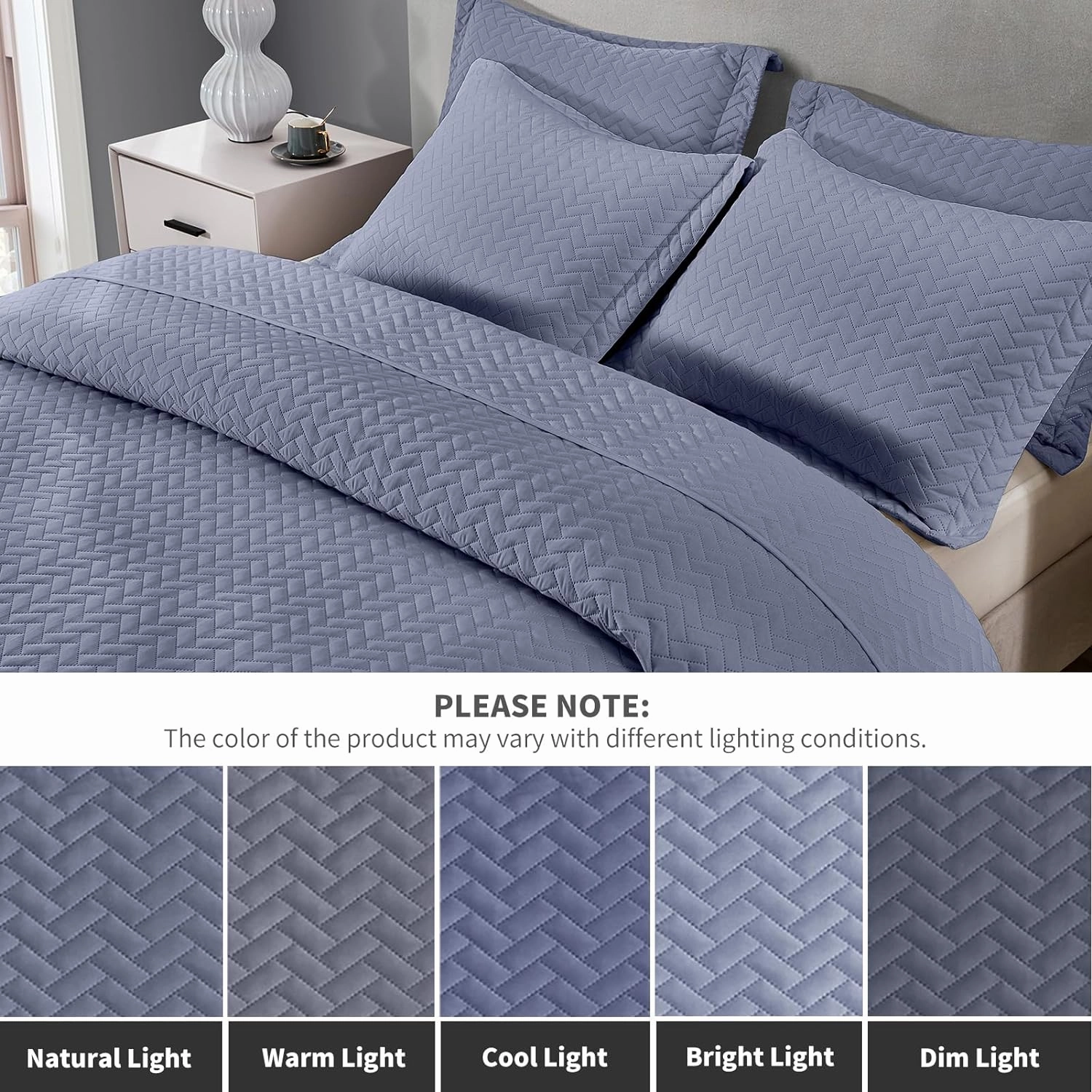 Maple&Stone Quilt Set King Size, Mineral Blue Lightweight Bedspread Ultrasonic Chevron Pattern Light Coverlet for All Season Comforter Bedding Decor - 3 Piece King Bed Cover Sets