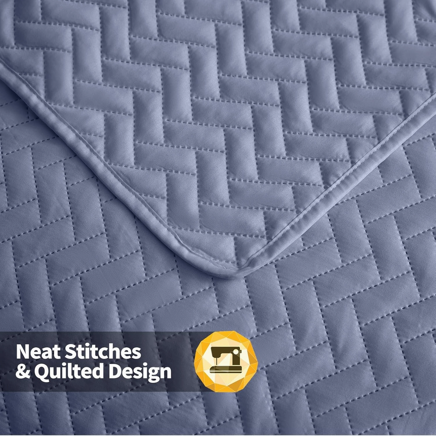 Maple&Stone Quilt Set King Size, Mineral Blue Lightweight Bedspread Ultrasonic Chevron Pattern Light Coverlet for All Season Comforter Bedding Decor - 3 Piece King Bed Cover Sets