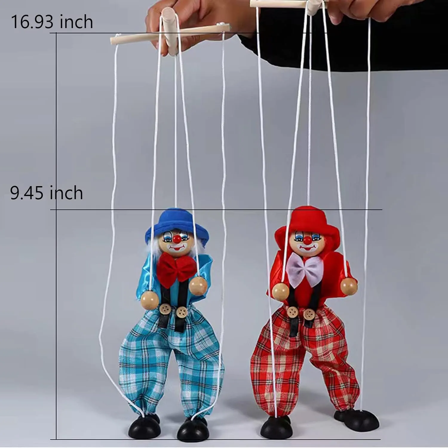Marionette Puppets, 2 Pcs Funny Wooden Marionette Pull String Puppet, Creative Marionette Toys String Puppet Doll for Birthday Xmas