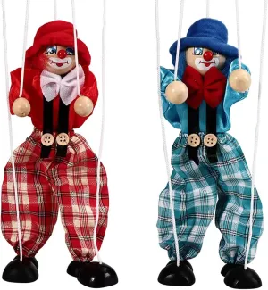 Marionette Puppets, 2 Pcs Funny Wooden Marionette Pull String Puppet, Creative Marionette Toys String Puppet Doll for Birthday Xmas