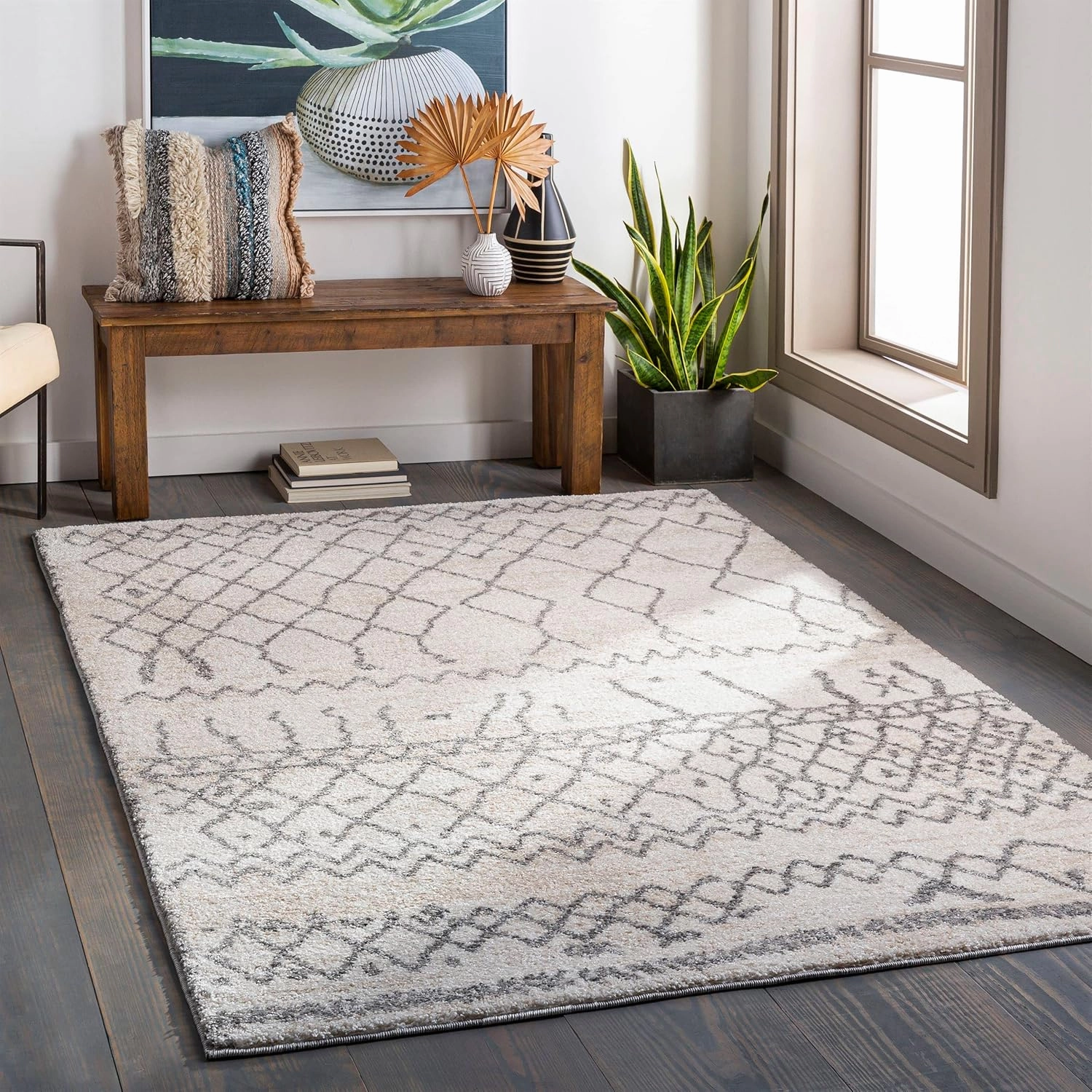 Mark&Day Area Rugs, 5x7 Oostwoud Global Khaki Area Rug, White Grey Carpet for Living Room, Bedroom or Kitchen (5'3" x 7'3")