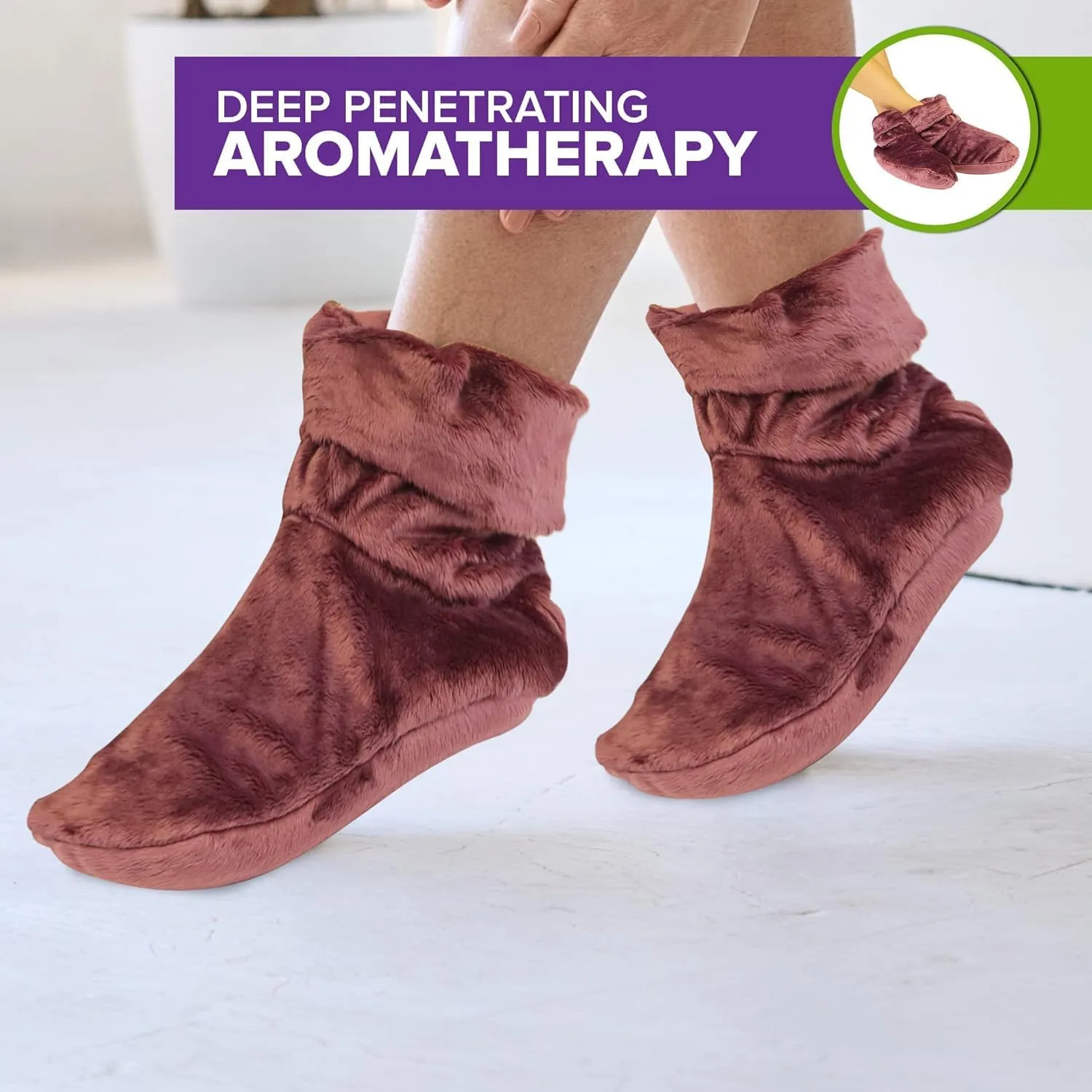 Mars Wellness Heated Microwavable Foot Booties - Microwavable Socks - Herbal Hot/Cold Deep Penetrating Herbal Aromatherapy Wrap Warmer (Mauve) - 2 Pack