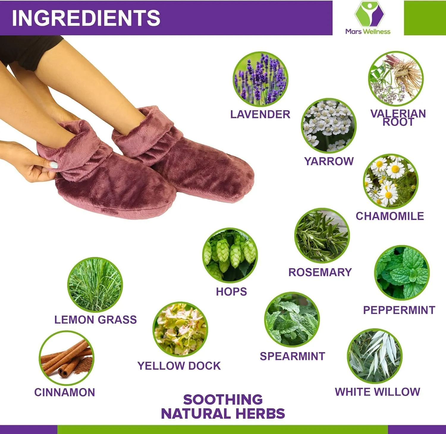 Mars Wellness Heated Microwavable Foot Booties - Microwavable Socks - Herbal Hot/Cold Deep Penetrating Herbal Aromatherapy Wrap Warmer (Mauve) - 2 Pack