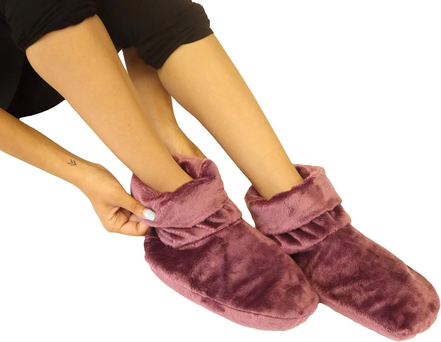 Mars Wellness Heated Microwavable Foot Booties - Microwavable Socks - Herbal Hot/Cold Deep Penetrating Herbal Aromatherapy Wrap Warmer (Mauve) - 2 Pack