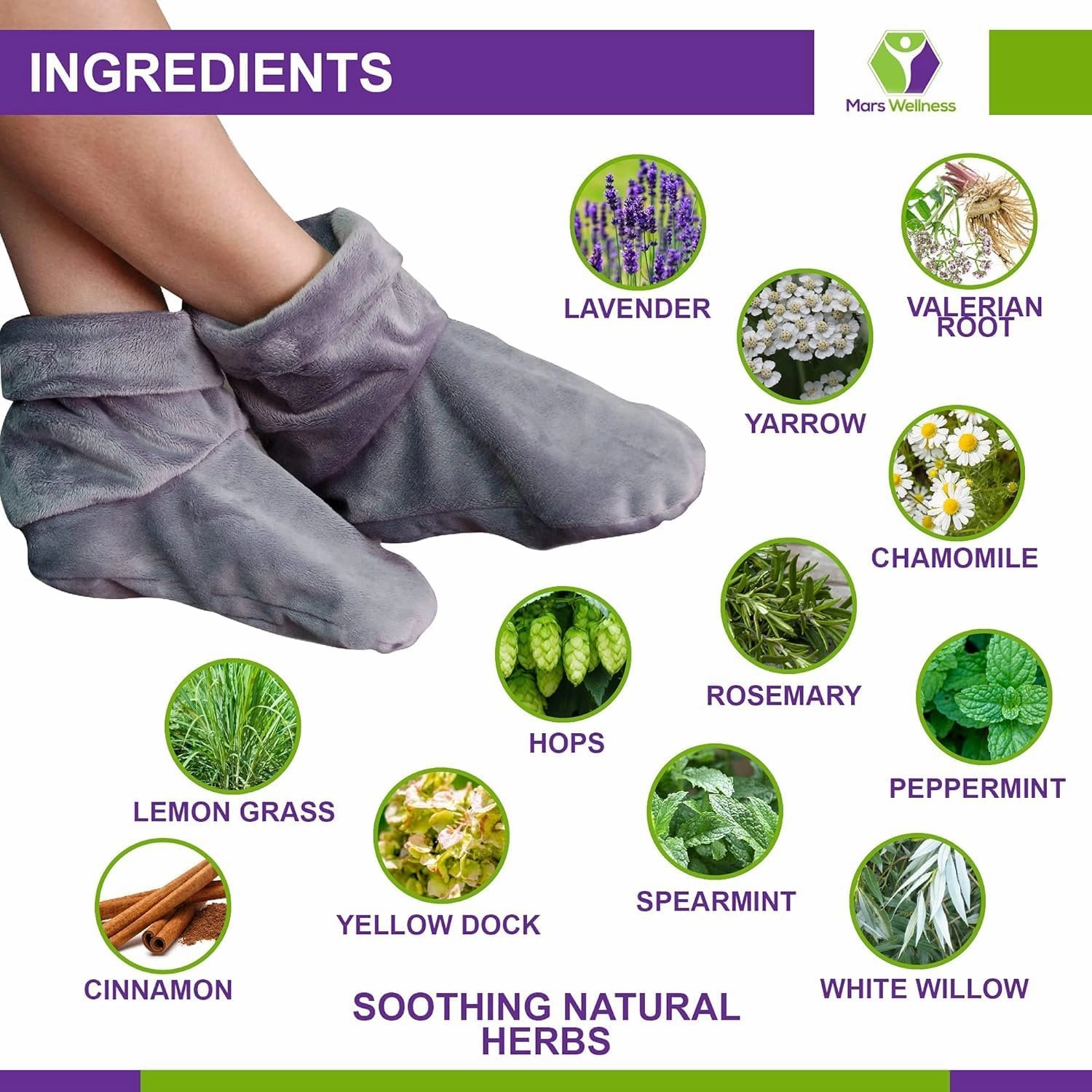 Mars Wellness Heated Microwavable Foot Booties - Microwavable Slippers - Herbal Hot/Cold Deep Penetrating Herbal Aromatherapy Wrap Warmer (Charcoal) - 3 Pack