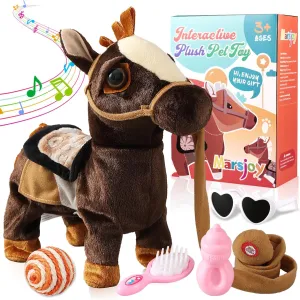 Marsjoy Black Walking Pony Toy Musical Singing Dancing Plush Interactive Walk Along Toy Horse with Leash Pony Robot Stuffed Animal for Boy Girl Ages 3  H: 11.81" Age 3 